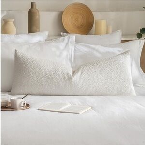 Elegant White Textured Boucle Lumbar Throw Pillow Cover Rectangular 36x14”
